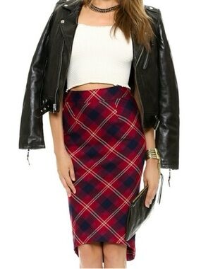 Free People Plaid Pencil Skirt